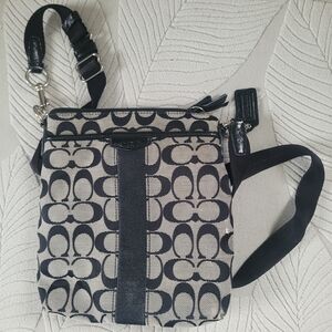 Coach Black/Grey Jacquard Canvas Crossbody Messenger Bag